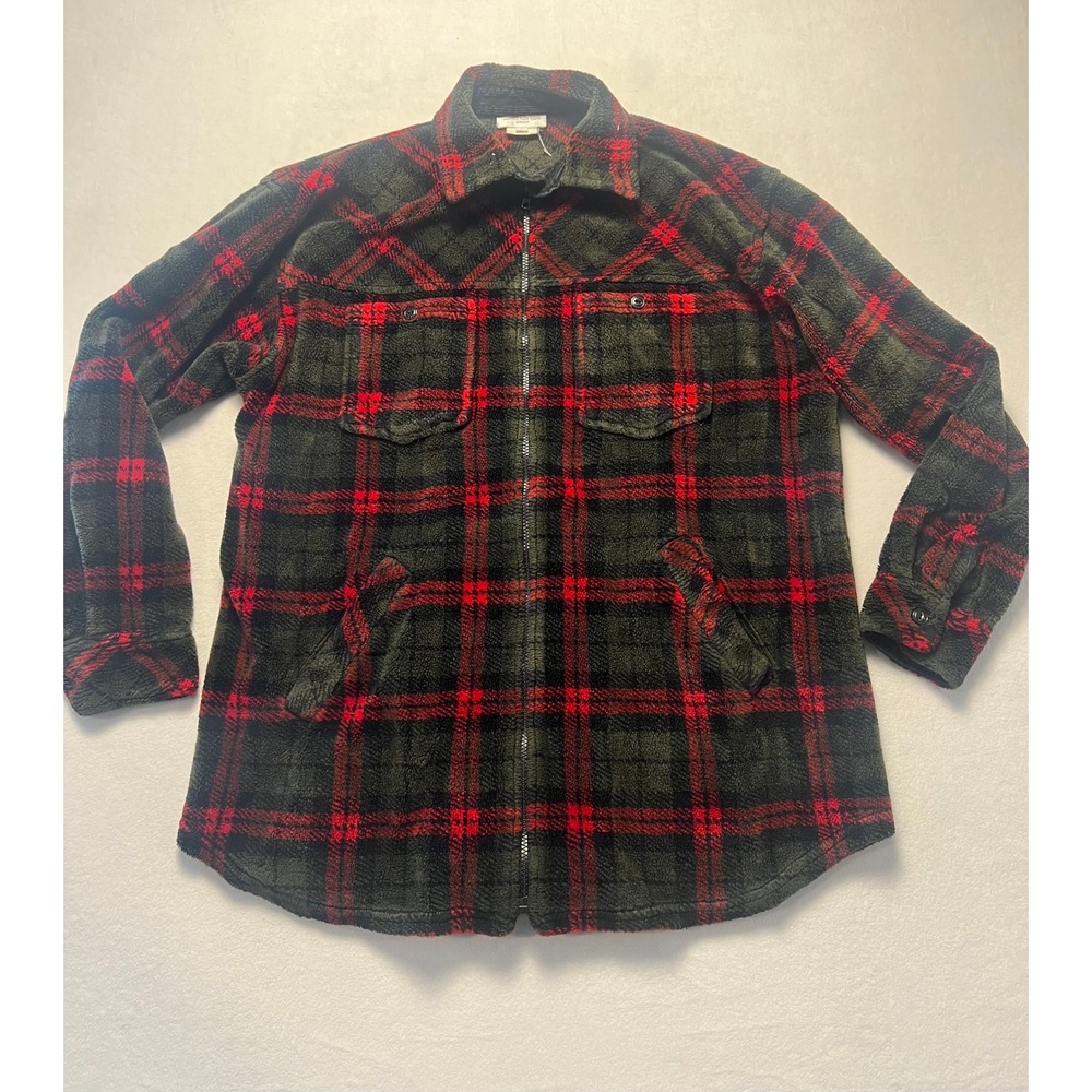 VTG Made USA Jones New York XL Fleece Jacket Gorpcore Green Red Plaid Zip Jacket